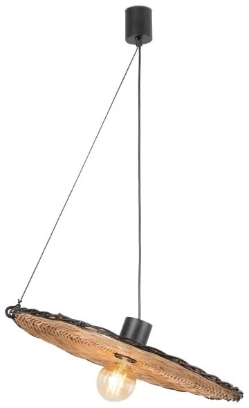 FARO 68590-70 - Csillár zsinóron COSTAS 1xE27/15W/230V á. 100 cm fekete/rattan