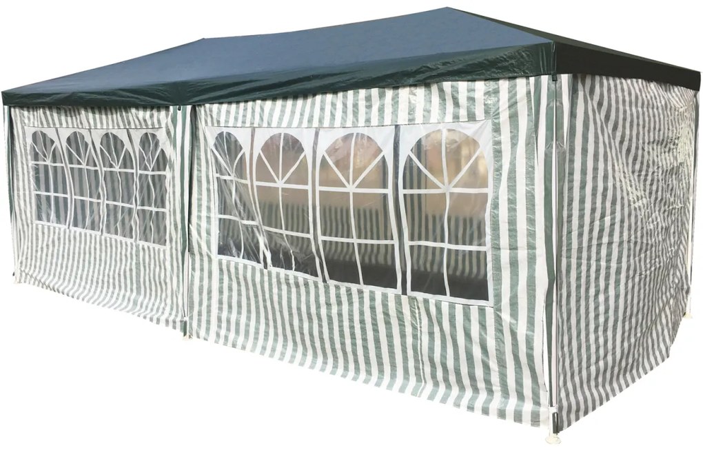 PRAKTIKER PAVILON OLDALFALLAL 3X6M 4 ABLAKKAL FÉMVÁZAS ZÖLD ÉS FEHÉR