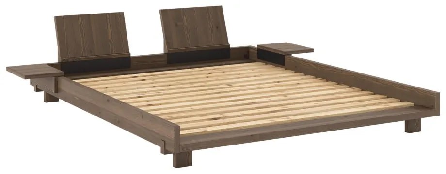 Barna borovi fenyő franciaágy ágyráccsal 160x200 cm Social – Karup Design