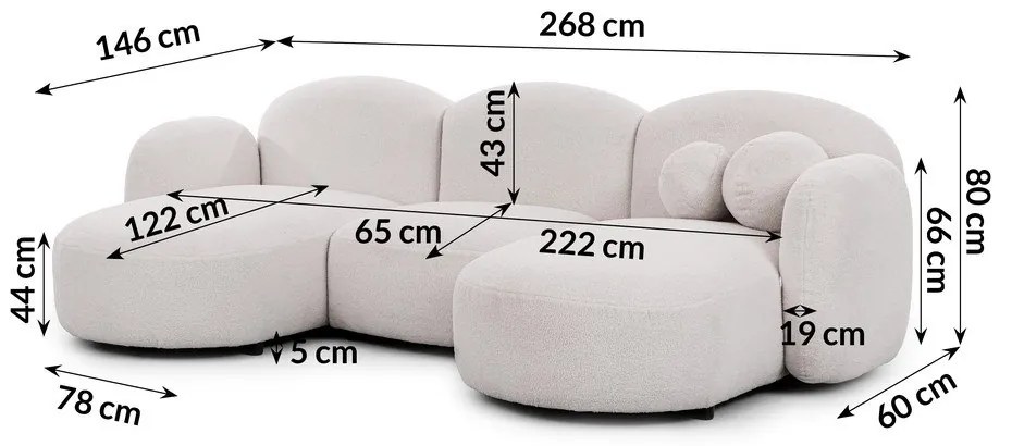 Krémszínű buklé (U alakú) sarokkanapé Orbit – Ropez