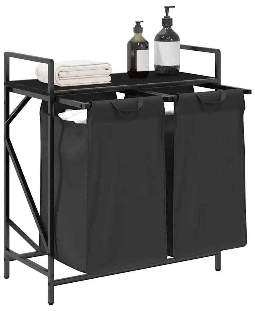 fekete tölgyfa mosodai kosár 2 rekeszes polccal