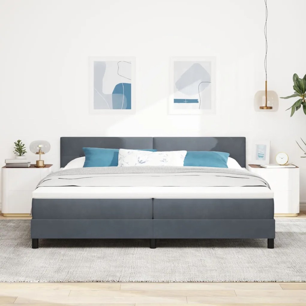 Boxspring Ágy Mattal Sötétszürke 200x200 cm Bársonyos