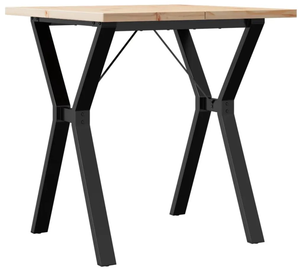 tömör fenyőfa és öntöttvas étkezőasztal Y-vázzal 70x70x75,5 cm