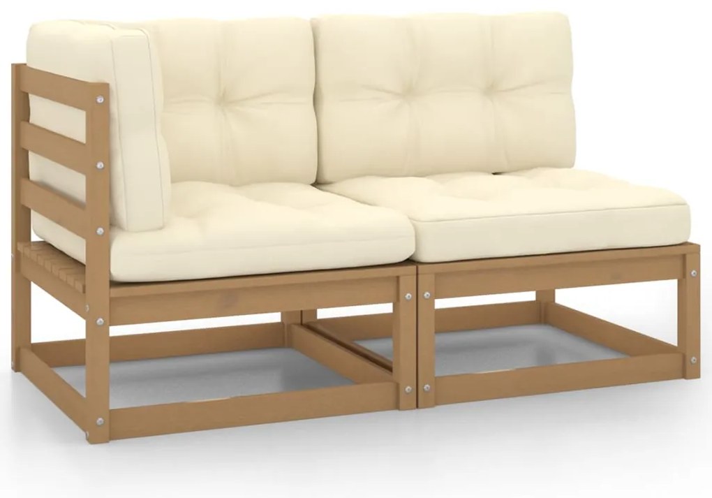 vidaXL 2 részes mézbarna tömör fenyőfa kerti ülőgarnitúra párnákkal