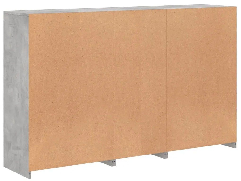 betonszürke tálalószekrény LED-világítással 162 x 37 x 100 cm