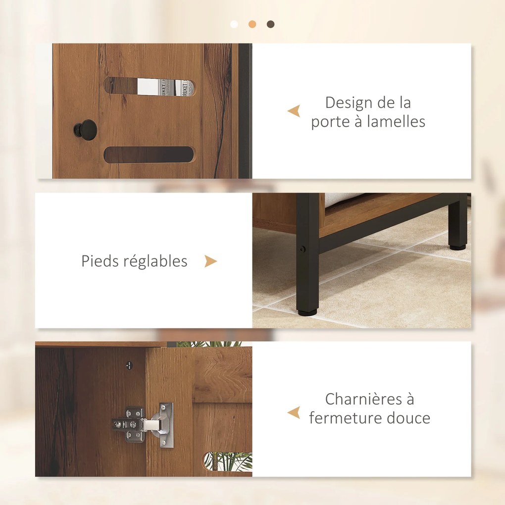 kleankin Alacsony Fürdőszobaszekrény Zsalus Ajtóval, Acélvázas Fürdőszobaszekrény Nyitott Polccal és Állítható Polccal, 37 x 30 x 85 cm, Rusztikus Bar