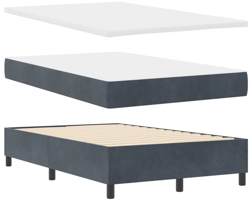 vidaXL Box Spring Ágy Matrac Sötétszürke 120x200 cm Bársony
