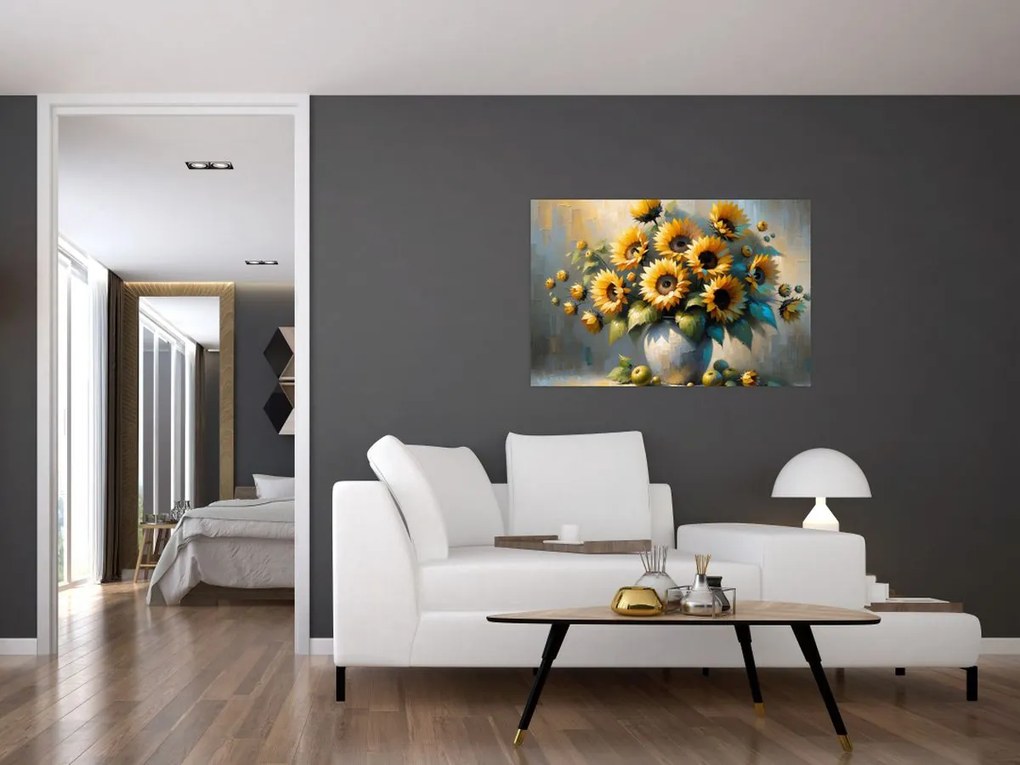 Kép – Napraforgós váza (90x60 cm)