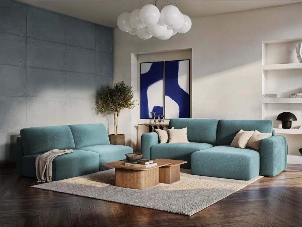 Szürke kordbársony kinyitható-tárolóhelyes sarokkanapé (bal oldali-heverő résszel) Kona – Makamii