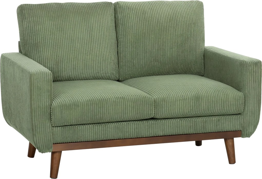 HOMCOM kétüléses kordkanapé 134 cm – puha háttámla, fa lécdíszítés, kényelmes modern kárpitozott kanapé kis terekhez, zöld | Aosom