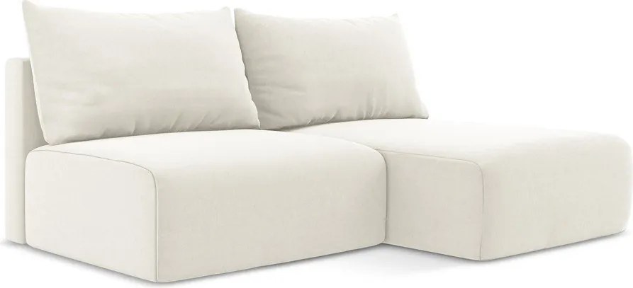 Krémszínű bársony kinyitható-tárolóhelyes sarokkanapé (jobb oldali-heverő résszel) Kalena – Makamii