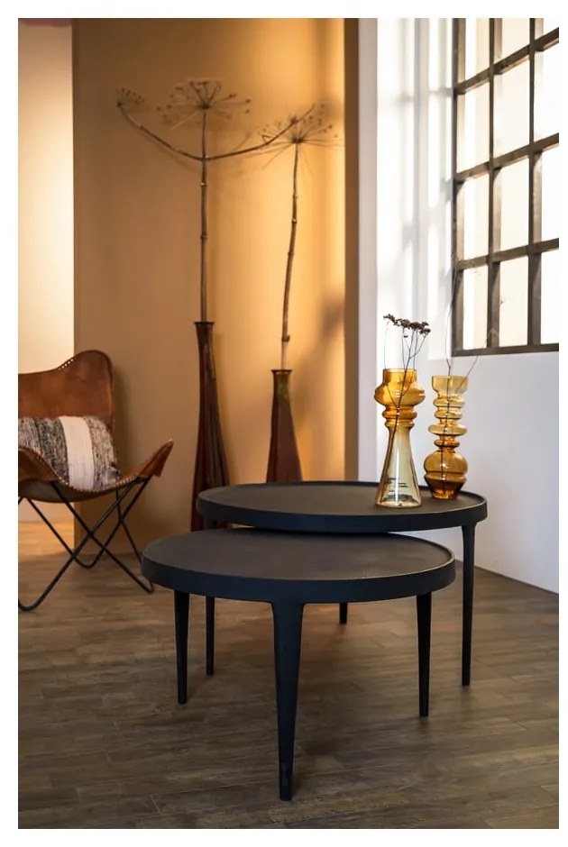 Fekete kerek dohányzóasztal szett 2 db-os ø 75 cm Tobias – Light & Living