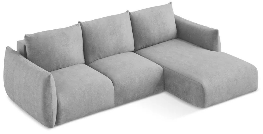 Világosszürke zsenília kinyitható sarokkanapé (jobb oldali-heverő résszel) Leila – Makamii