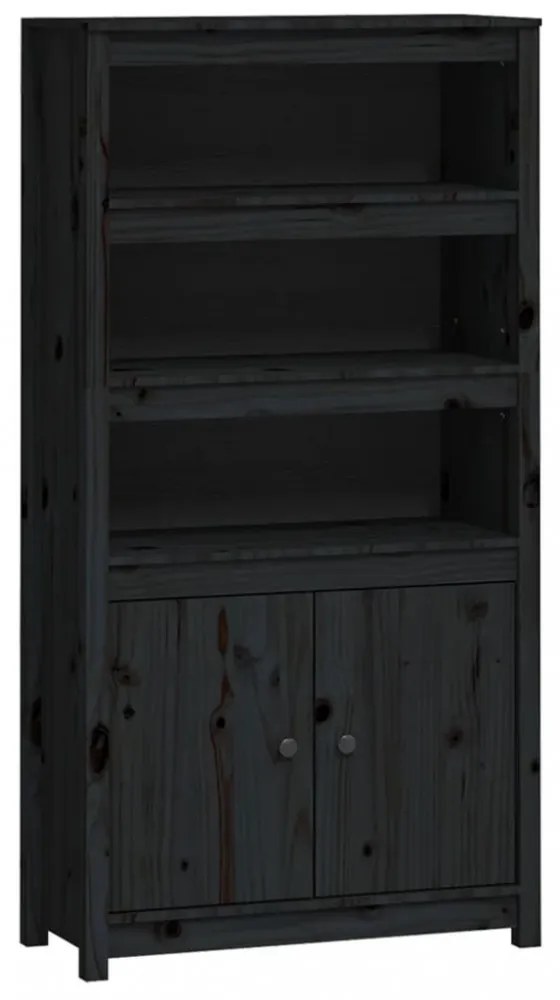 fekete tömör fenyőfa magasszekrény 80 x 35 x 154 cm