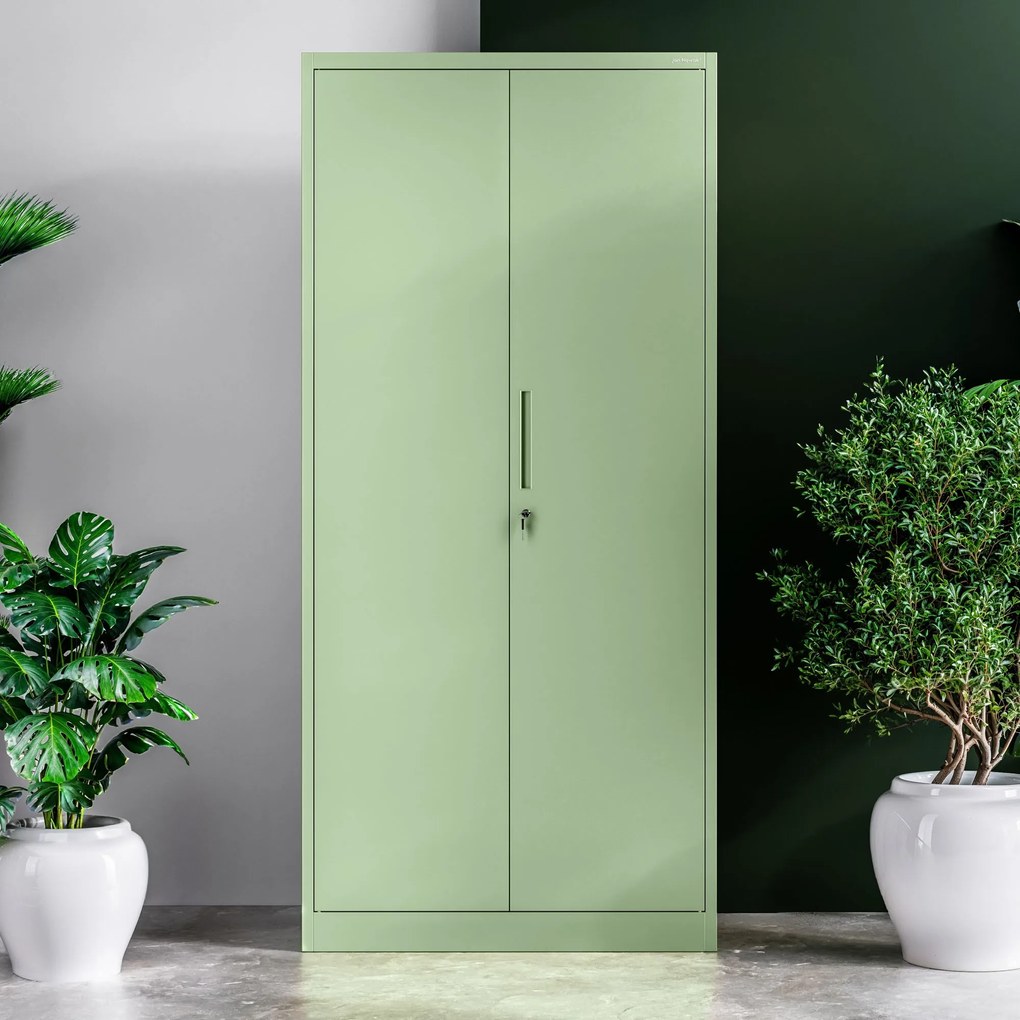 Magas fém irodai iratszekrény, pasztellzöld, 900x1950x400 mm: JAN H Fresh Style