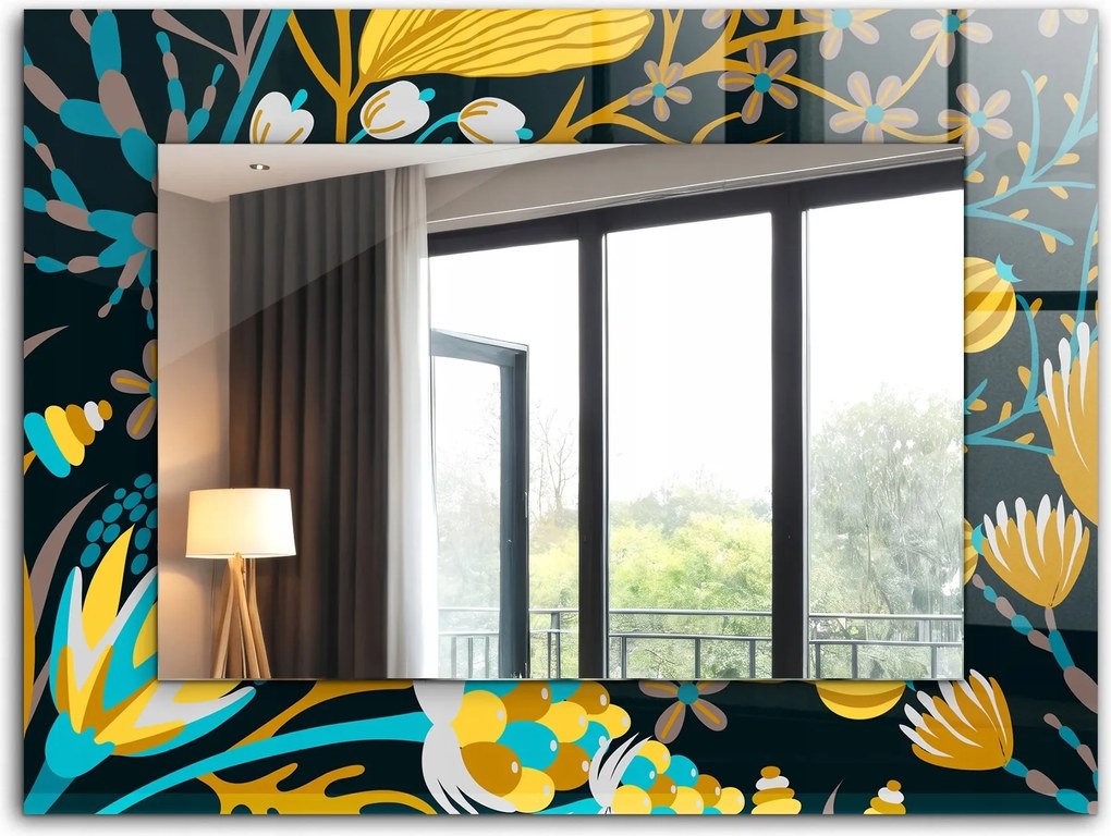 Fürdőszoba tükör hálószoba nappali nyomott mintával 80x60 cm Virágok levelek minták