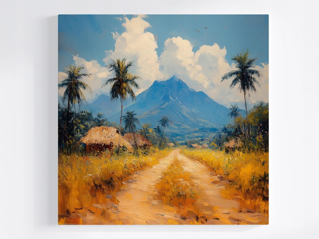 Poszter Afrika Falu Kunyhók Pálmafák Hegyi Út 80x80