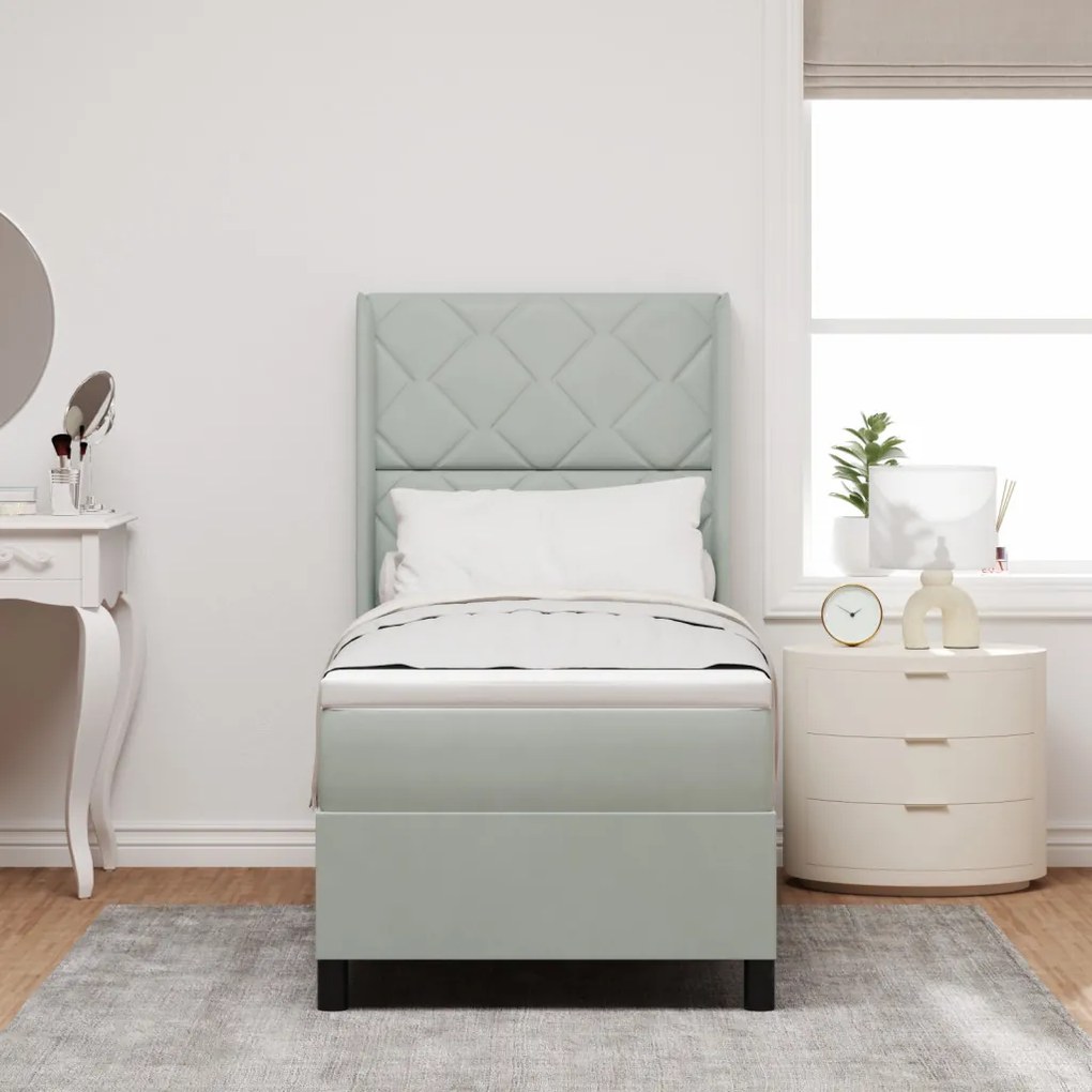 Box Spring Ágy Matraccal és LED Világosszürke 80x200 cm Bársony