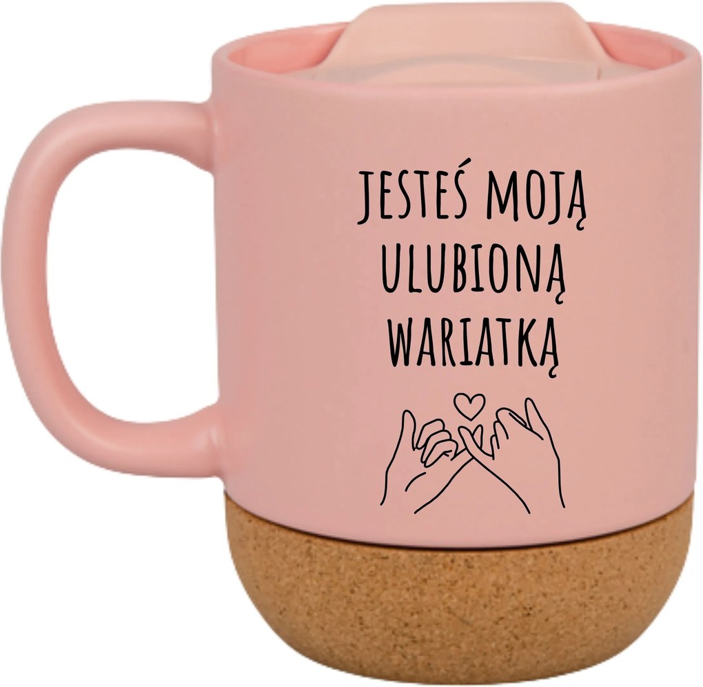 Rózsaszín Bögre Fedéllel És Parafa Aljjal Ajándék Kedvenc Őrült