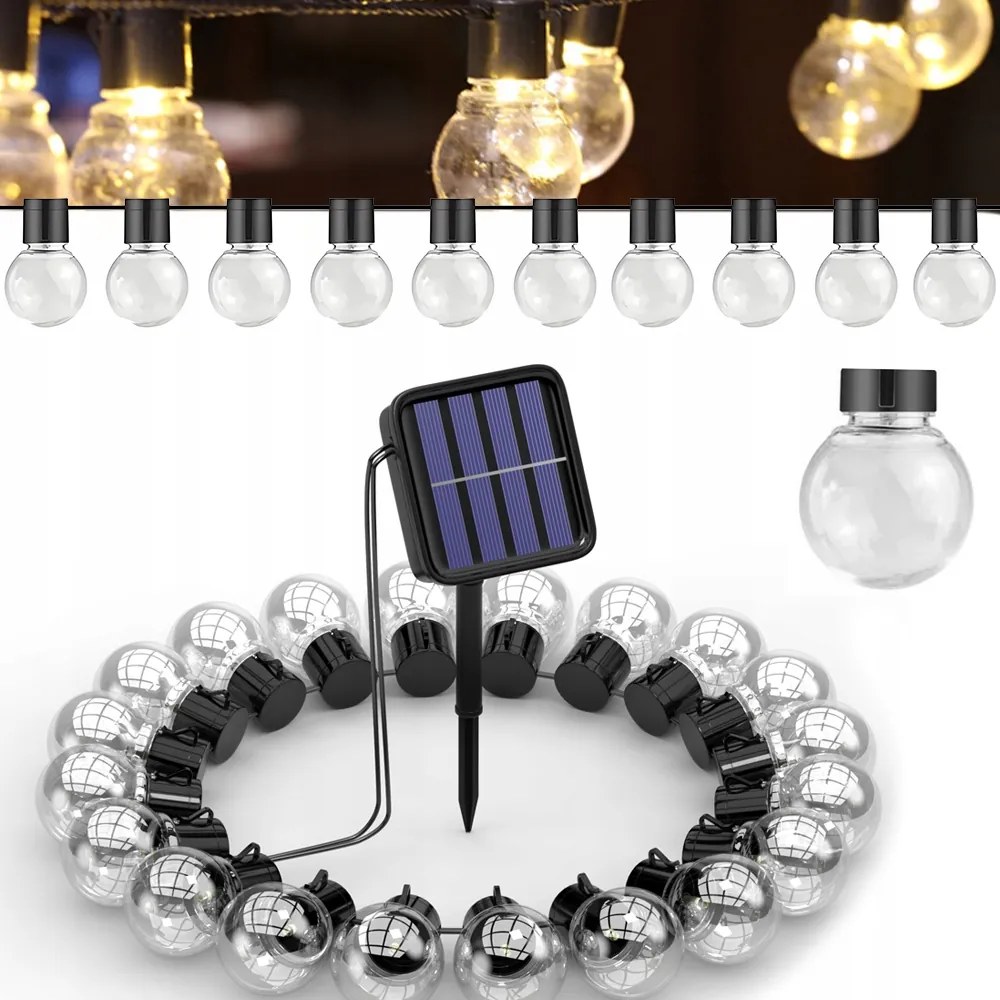 Napelemes Kerti Füzér Kültéri 30x Led izzó Lámpák