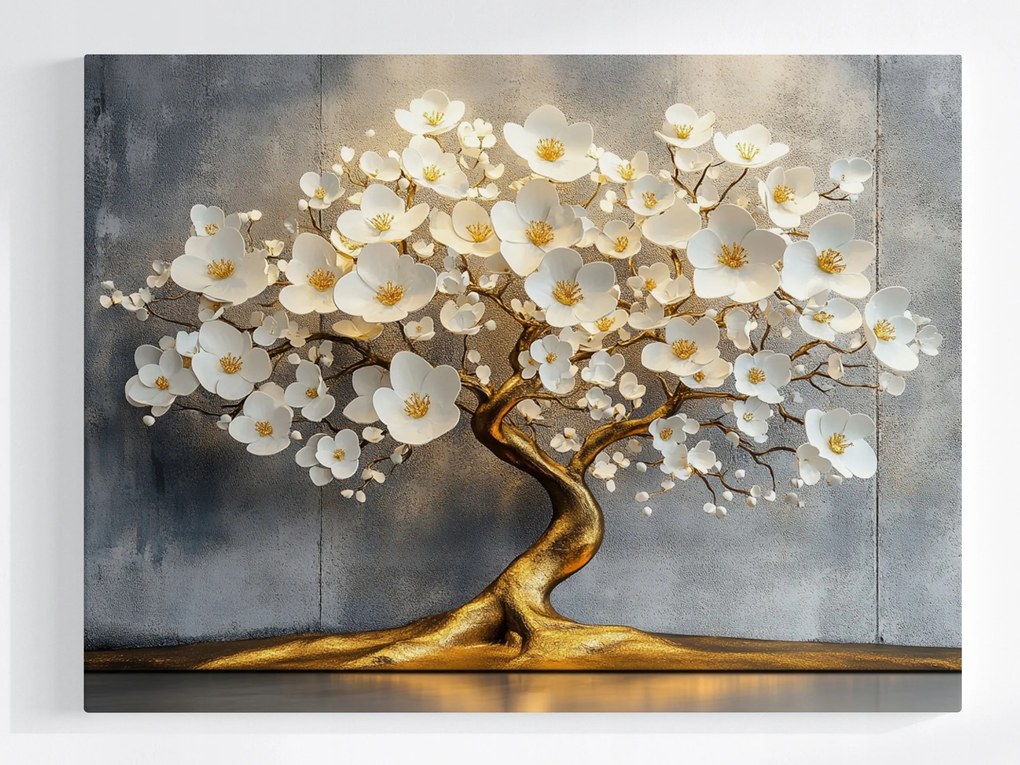 Vászonkép Canvas Arany Fa Glamour Fehér Virágok Dekoráció 100x75