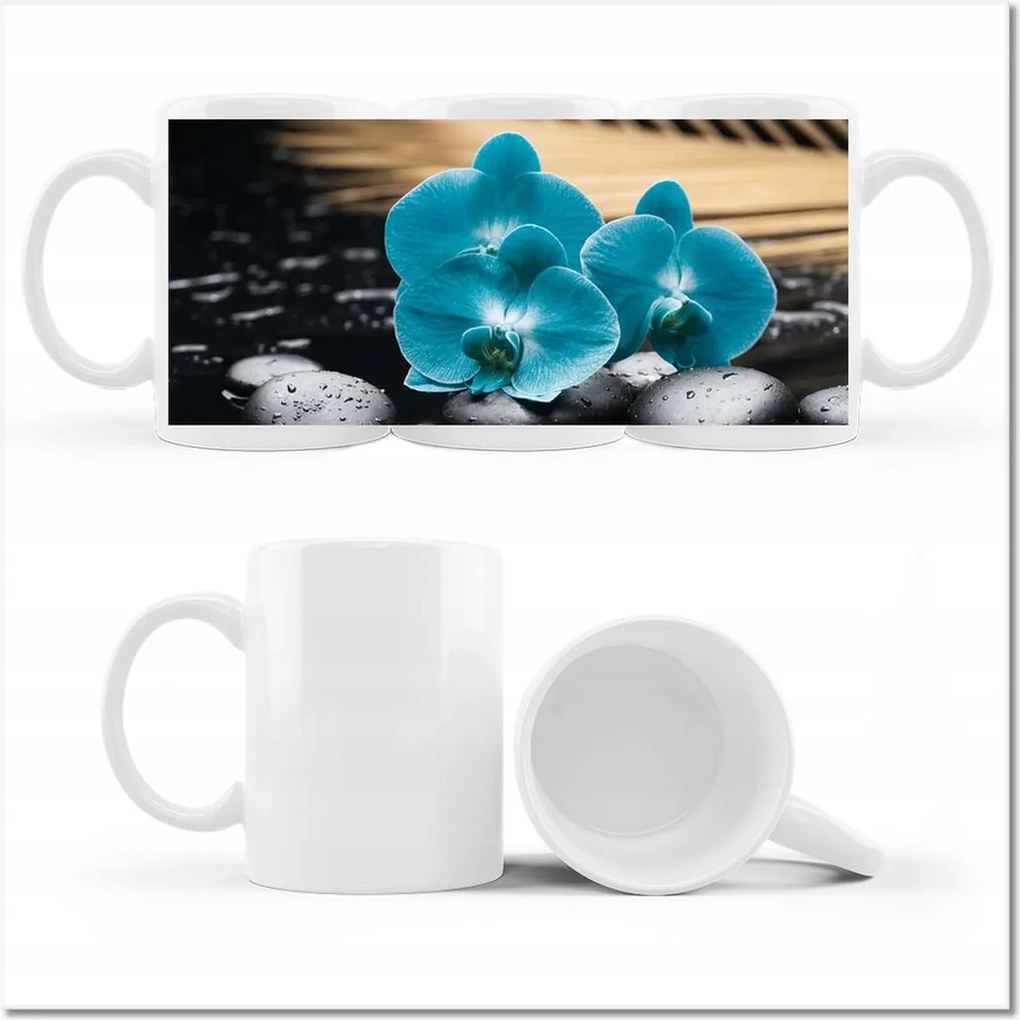 Nyomott mintás bögre Türkiz orchidea Virág