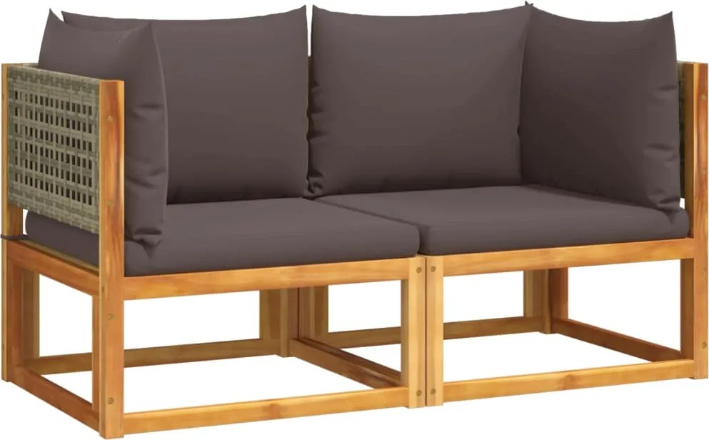 vidaXL 2 db akácfa és rattan kerti sarokkanapé párnákkal