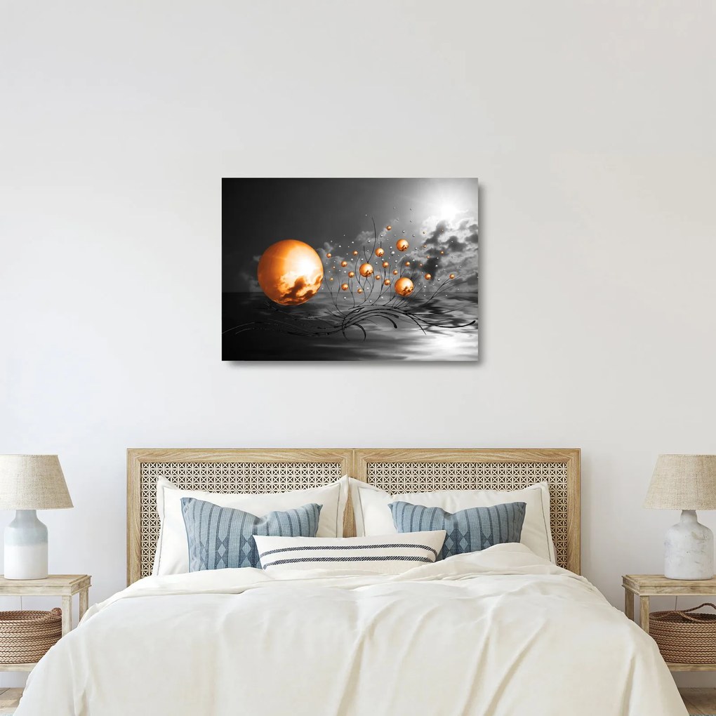 Narancssárga absztrakt gömbök képe (üvegen) (70x50 cm)