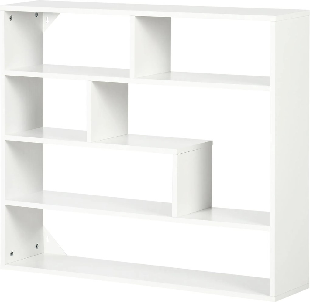 HOMCOM 4-Rétegű Falpolc 7 Nyitott Rekesszel Nappali, Hálószoba, Iroda Modern Stílus 94x19.5x80 cm Fehér | Aosom