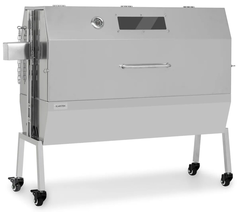 Klarstein Sauenland Pro XL, malacsütő grill, forgó nyárs, 13 W, 4 kerék, rozsdamentes acél