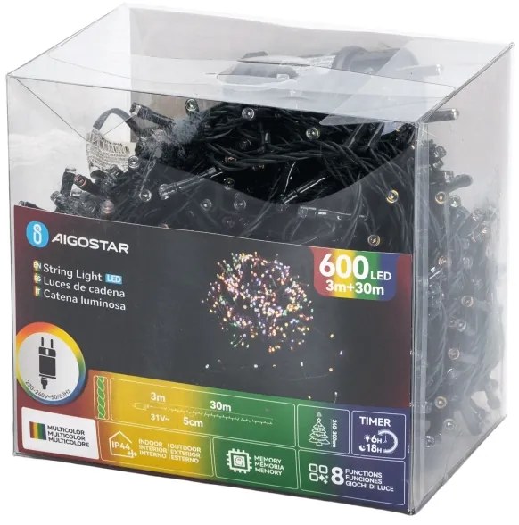 Aigostar - LED RGBY kültéri karácsonyi fényfüzér 600 db LED/6W/230V/8 üzemmód 30m IP44