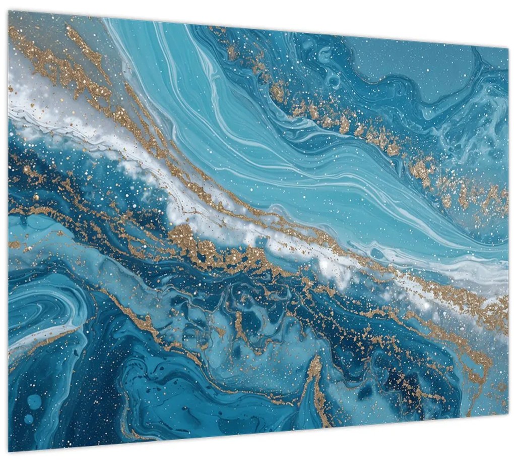 Üveg kép - Világoskék márvány arannyal I. (70x50 cm)