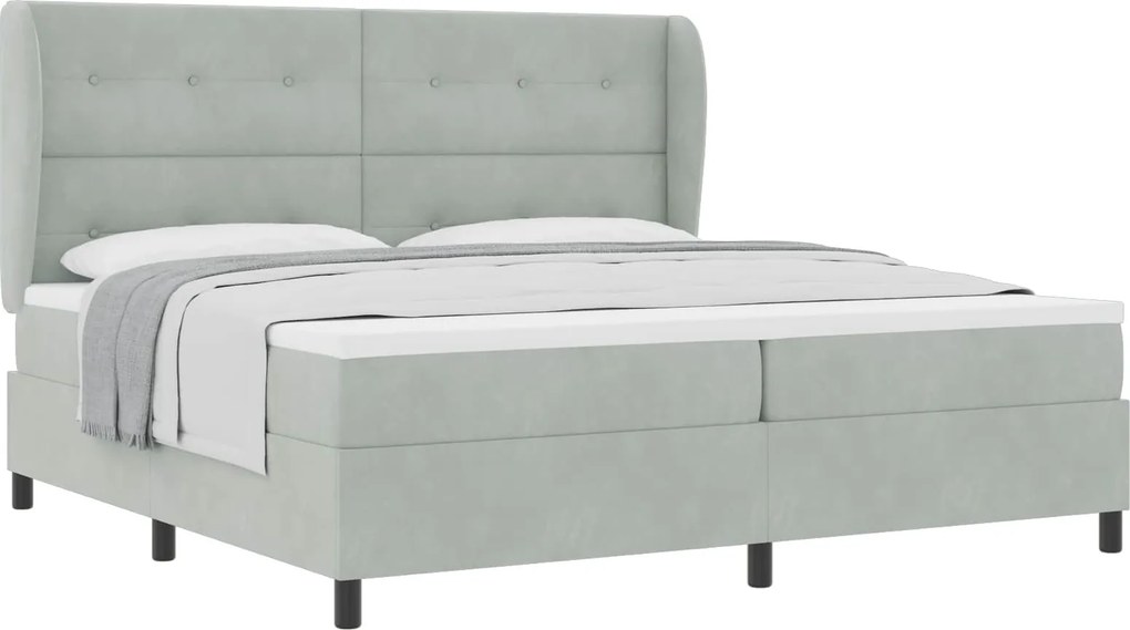 vidaXL Boxrugós ágy matracmal Világosszürke 200 x 200 cm Poliészter