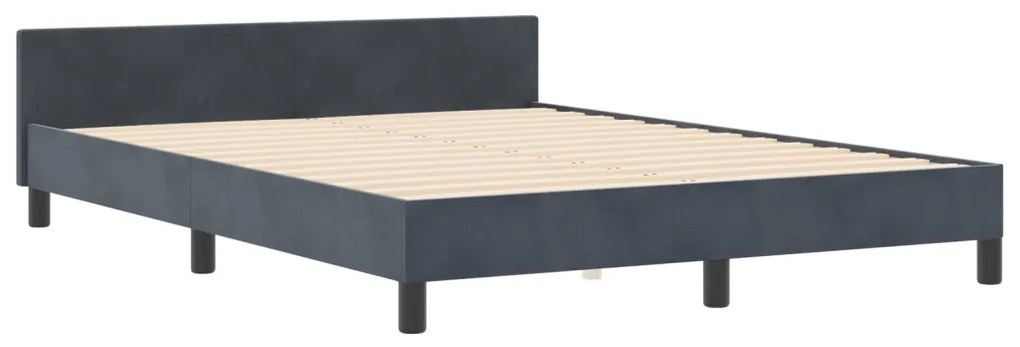 Ágykeret fejtámlával Sötétszürke 140 x 190 cm Bársony