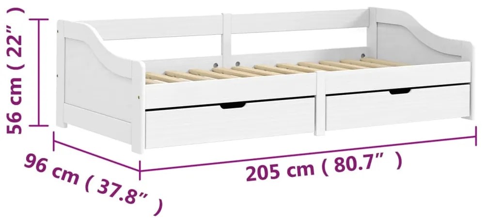 IRUN fehér tömör fenyőfa kanapéágy 2 fiókkal 90 x 200 cm