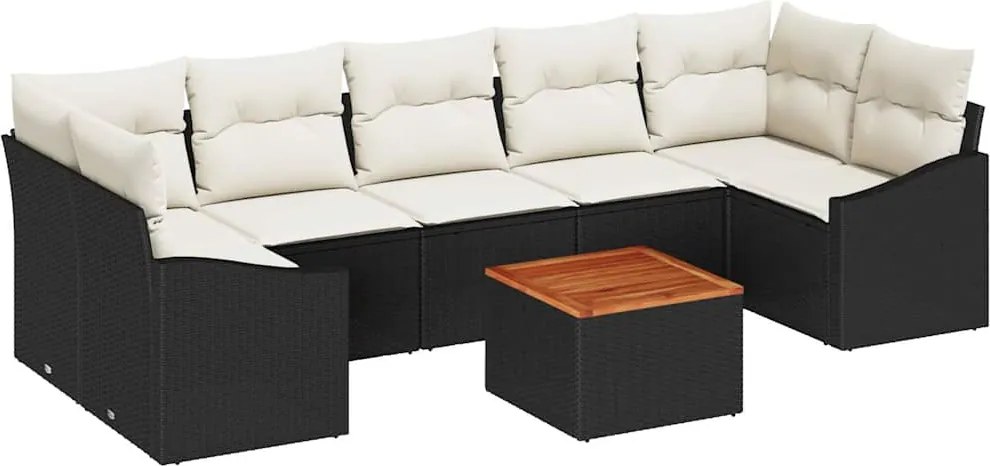 vidaXL Kerti Kanapé Szett tárolóval 8 pcs Fekete és Krém polirattan