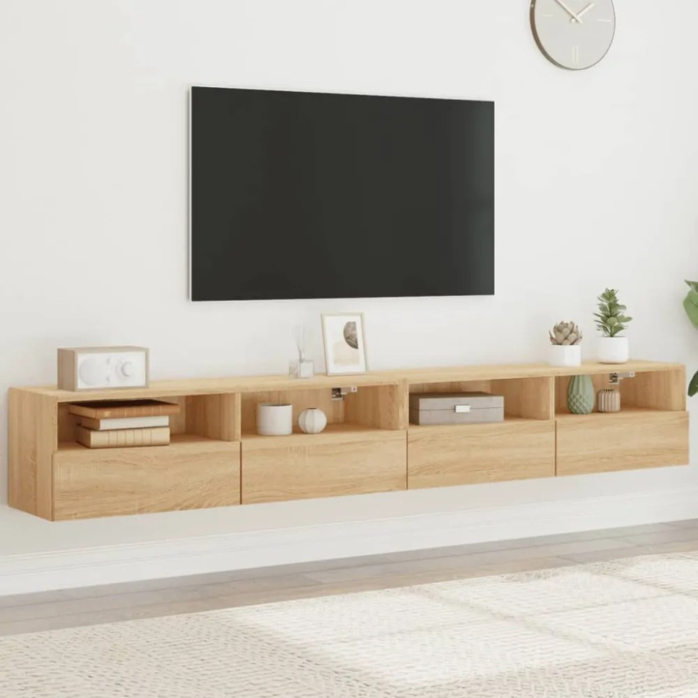 2 db sonoma tölgyszín szerelt fa fali TV-szekrény 100x30x30 cm