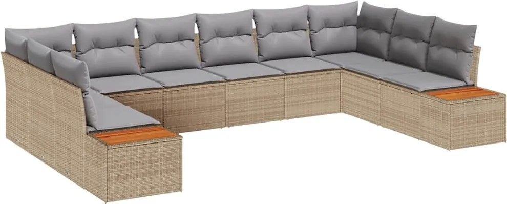 vidaXL Kerti Kanapé Szett párnával 10 pcs Bézs Poli rattan