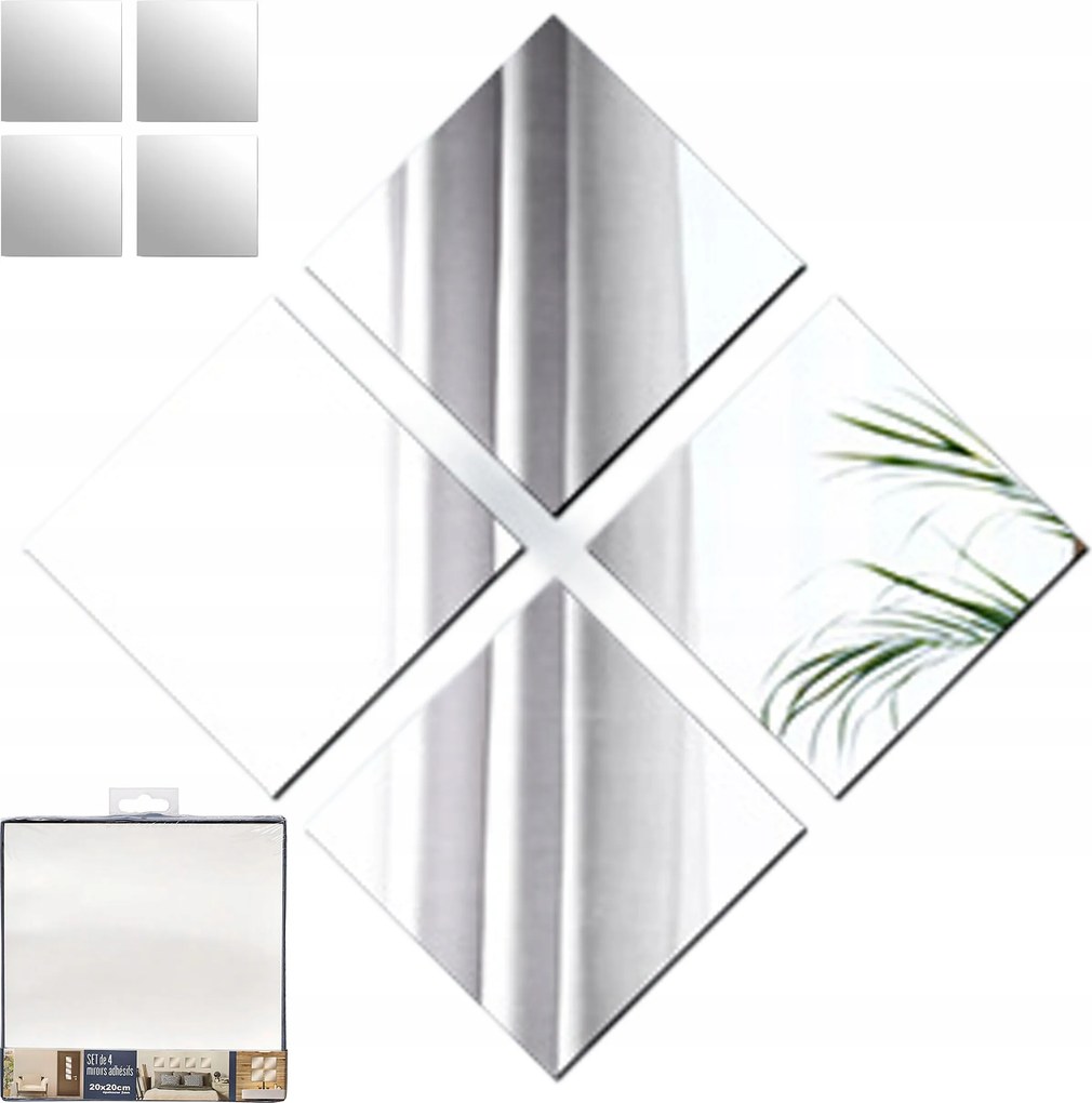 Tükör 20 CM Falra Szerelhető Loft Stílusú Függő Téglalap Alakú Szett 4 Darab Tükör Nappaliba