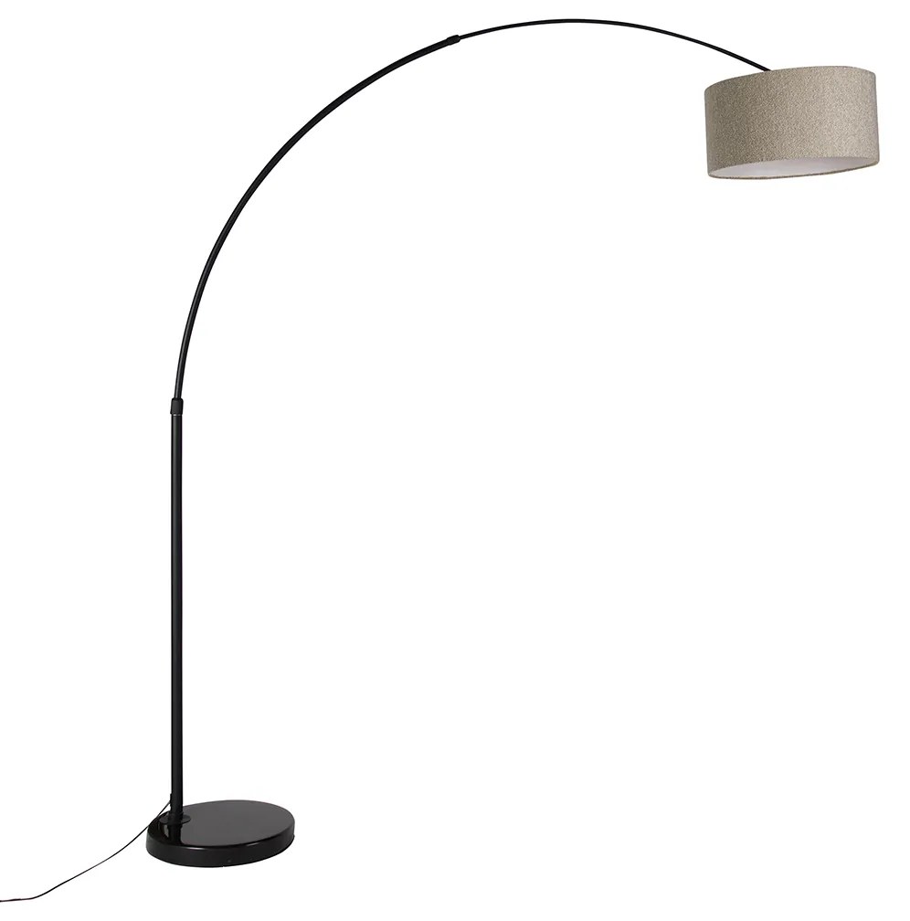 Modern ívlámpa, fekete boucle ernyővel, taupe 50 cm - XXL