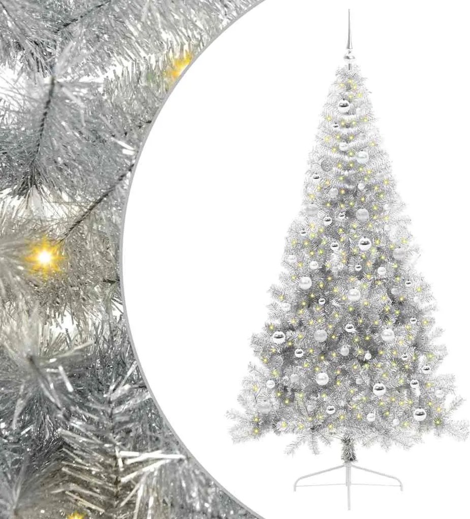 vidaXL Mesterséges, előre világított karácsonyi fa Ezüst 210 cm PET