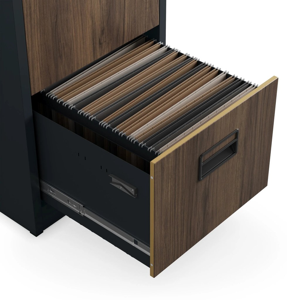 Fém irattartó szekrény, 5 fiókos SARA V5, 460 x 1625.5 x 620 mm, Eco Design: antracit/ dió