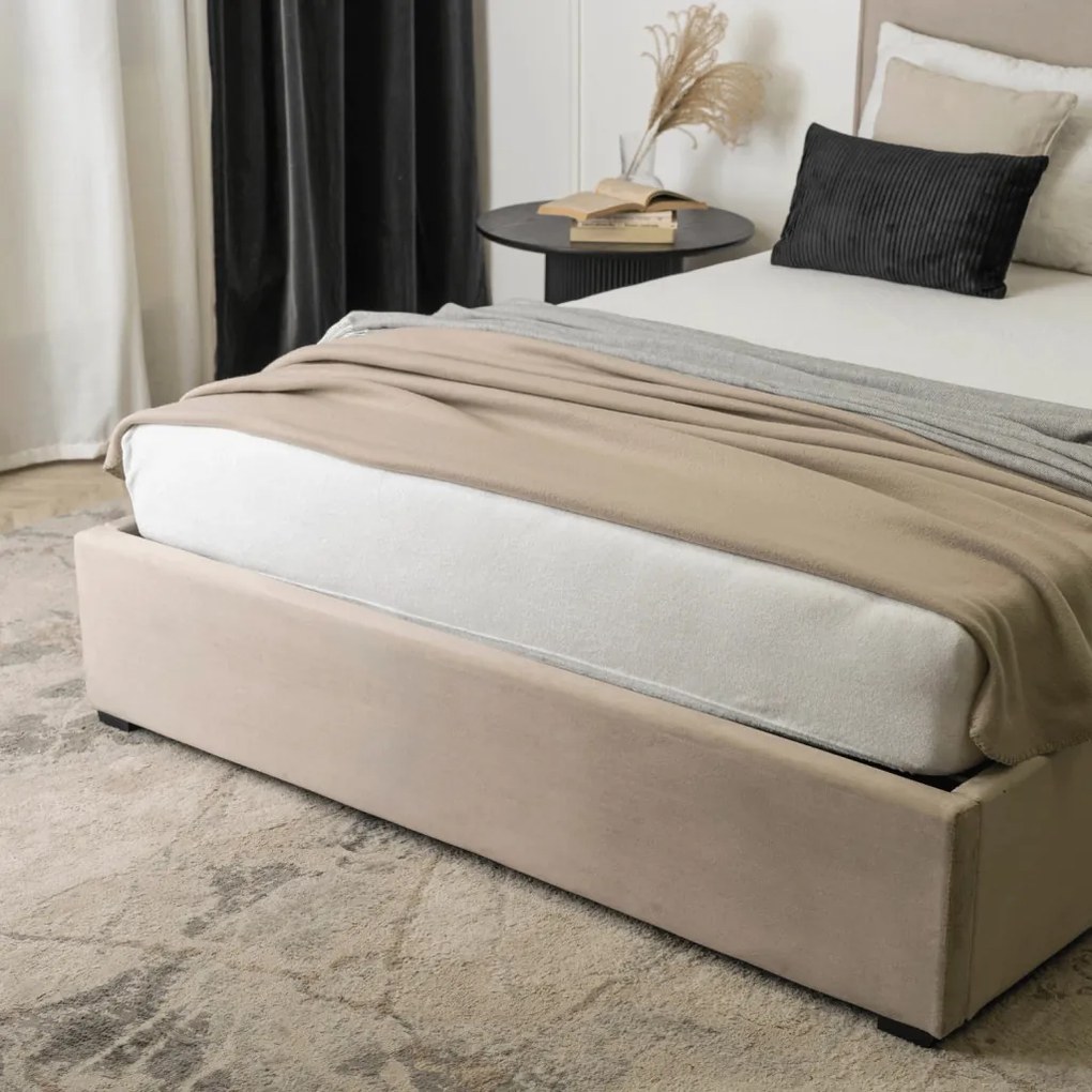 Bézs Bársony Ágyneműtartós Franciaágy. 140x200 DUO