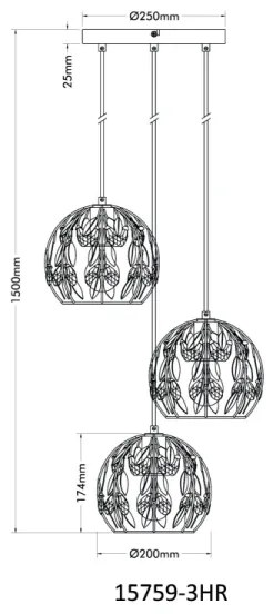 Globo 15759-3HR - Csillár zsinóron MIKA 3xE27/40W/230V átm. 41 cm