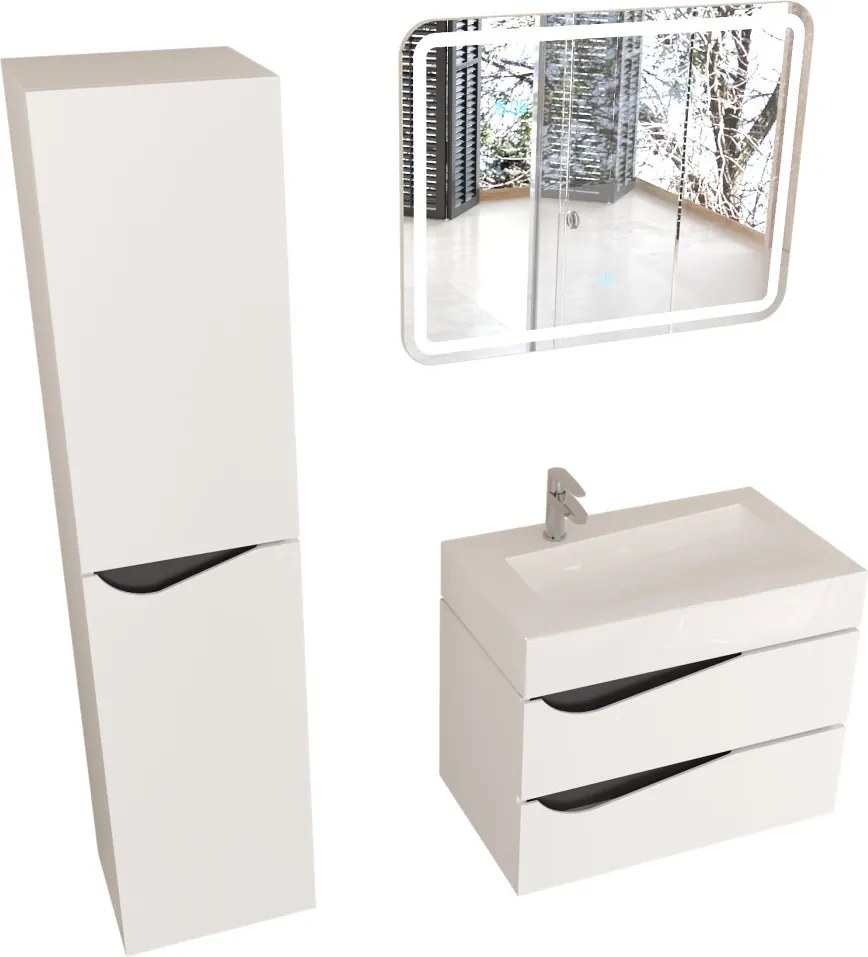 Piramida BETA fali fürdőszoba - állószekrény - FEHÉR-FEKETE - 35 x 150 x 30 cm