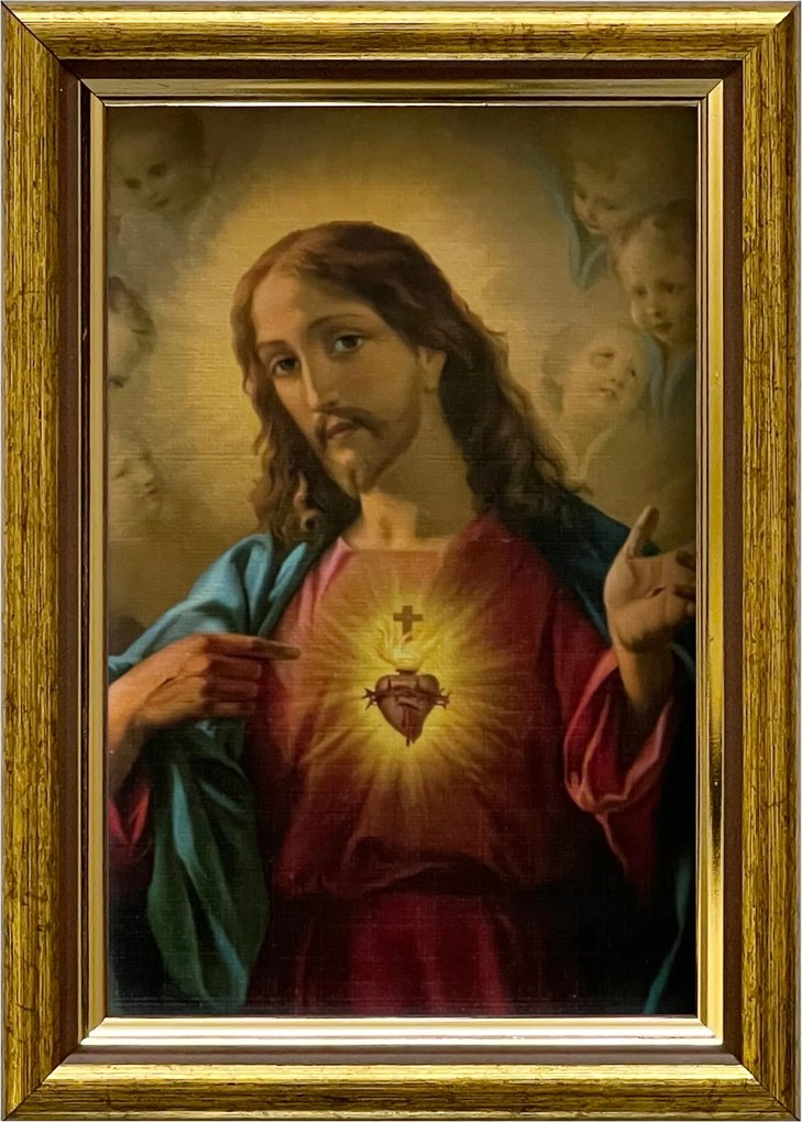 Vászonkép 18x13 Jézus Krisztus Jézus Szíve Arany Díszített Fa Keret