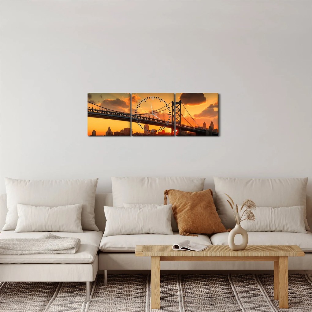 Kép - Naplemente a Ben Franklin híd felett, Philadelphia (órával) (90x30 cm)
