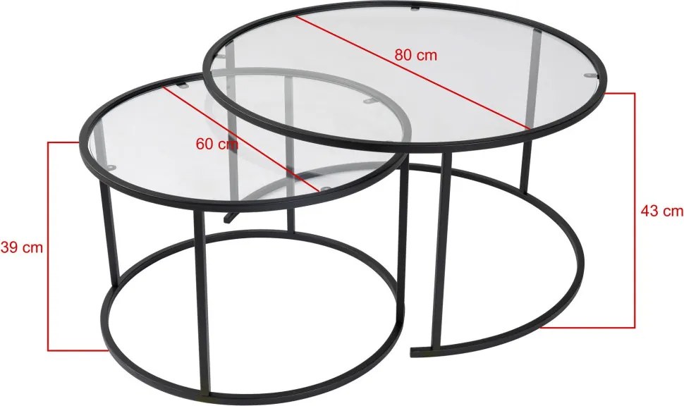 Dohányzóasztal, 80 cm – Black-Transparent-80-60