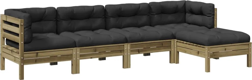 vidaXL 5 részes impregnált fenyőfa kerti ülőgarnitúra párnával