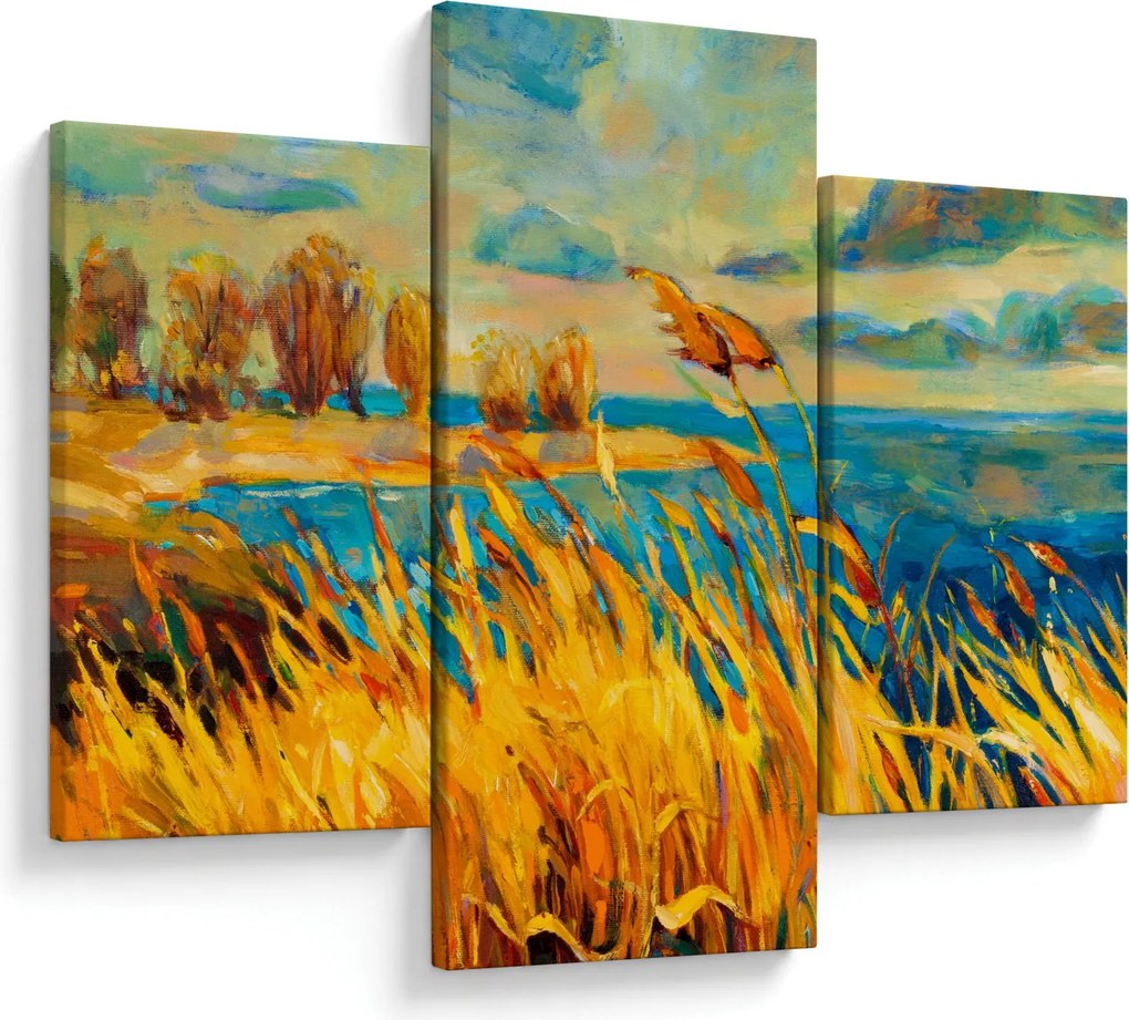 Kép - naplemente a tó felett, akril festmény (90x60 cm)